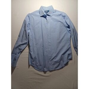 Polo Ralph Lauren Shirt Mens 16 32 Blue Check Philip French Cuff Dress Cotton